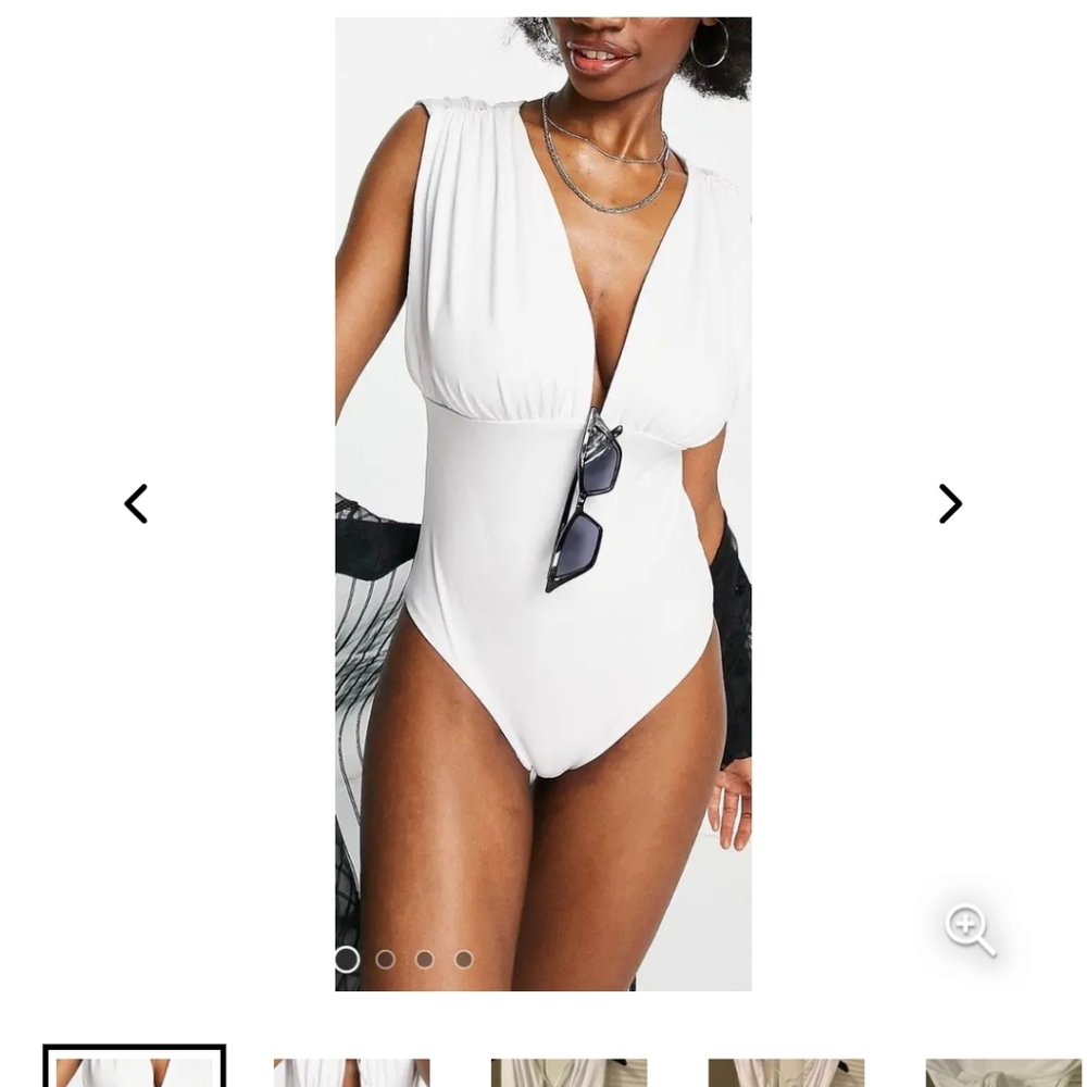 ASOS DESIGN Fuller Bust gathered plunge swimsuit in white US 12 I